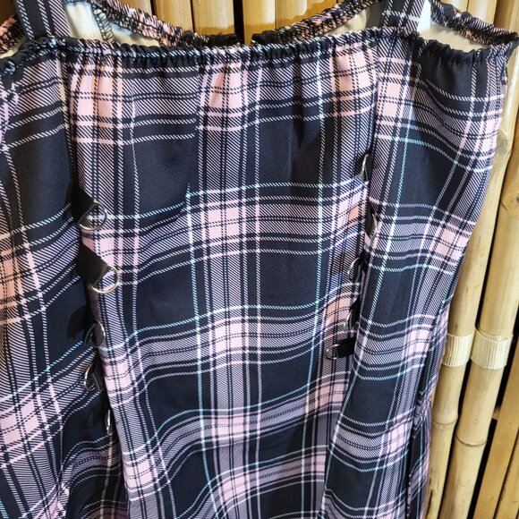 Unbranded Gothic Lace Up Mini Dress Pink Plaid NEW - Picture 6 of 6